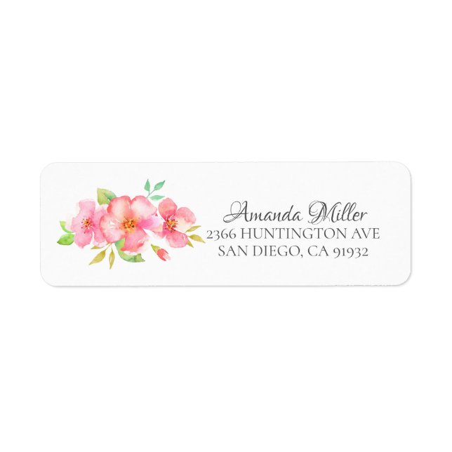 Dainty Pink Floral Bridal Return Address Label (Front)