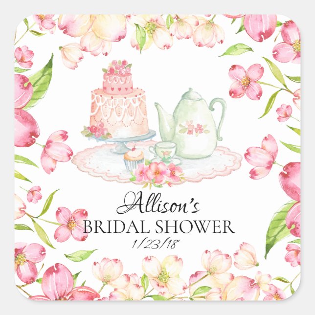*Dainty Pink Floral Bridal Tea Party Envelope Seal (Front)