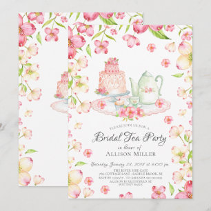 Dainty Pink Floral Bridal Tea Party Invitation