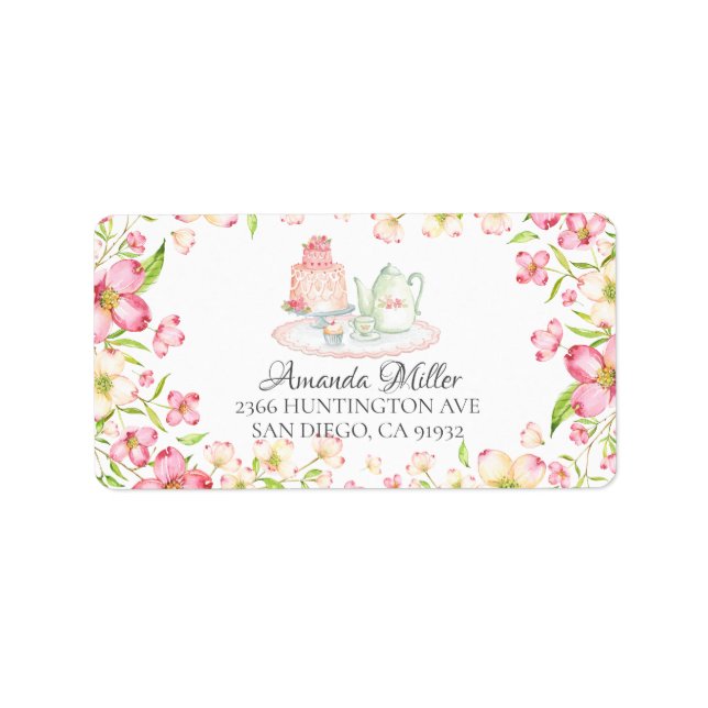 Dainty Pink Floral Bridal Tea Return Address Label (Front)