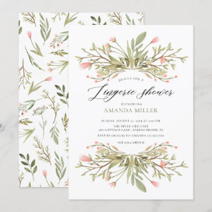 Dainty Pink Floral Greenery Bridal Lingerie Shower Invitation