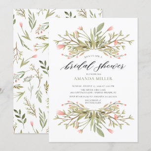 Dainty Pink Floral & Greenery Bridal Shower Invitation