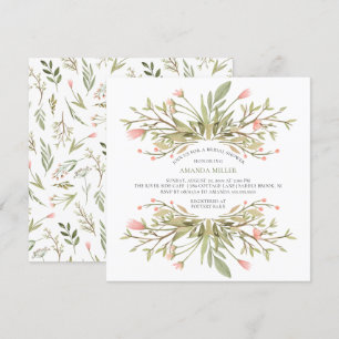Dainty Pink Floral & Greenery Bridal Shower Invitation