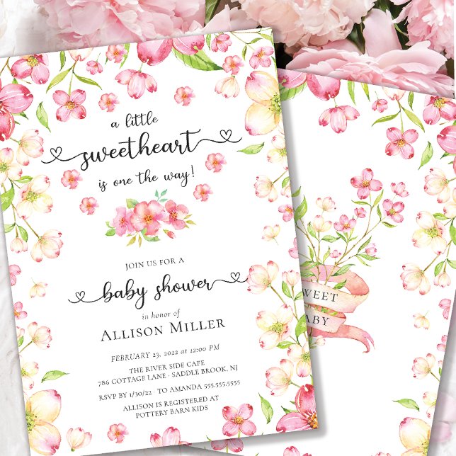 Dainty Pink Floral Sweetheart Baby Shower Invitati Invitation (Creator Uploaded)