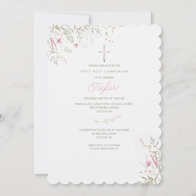 Dainty Pink Flowers Invitation (Front)