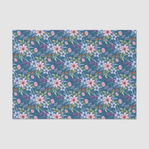 Dainty Pink Flowers on Blue Decoupage Tissue Paper
