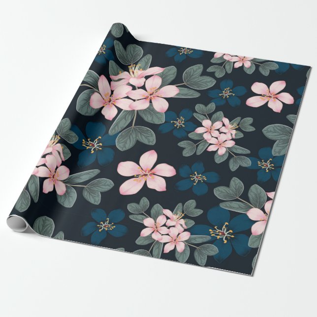 Dainty Pink Flowers Wrapping Paper (Unrolled)