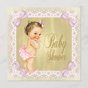 Dainty Pink Gold Foil Bow Lace Girly Baby Shower Invitation