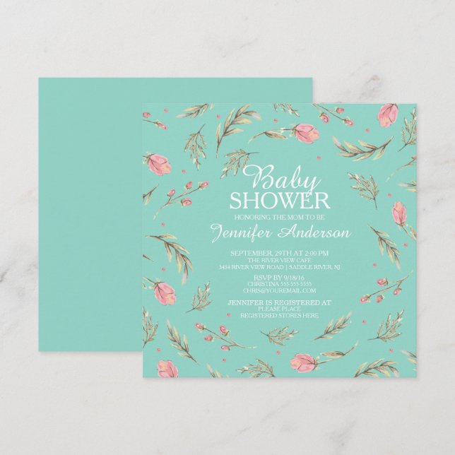 Dainty Pink Roses Girls Baby Shower Invitation (Front/Back)