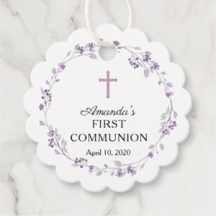 Dainty Purple Floral First Holy Communion Favour Tags