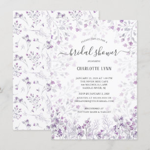 Dainty Purple Watercolor Flowers Bridal Shower Invitation