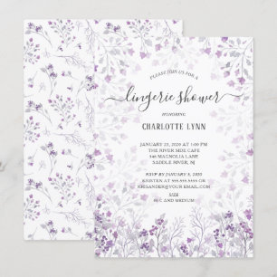 Dainty Purple Watercolor Flowers Lingerie Shower Invitation