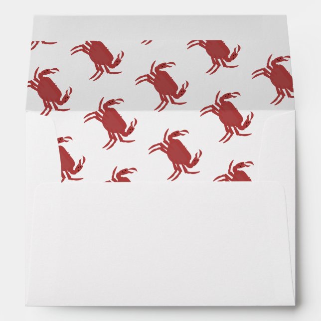 Dainty Red Crab Boil Broil Pattern Wedding Envelope (Back (Bottom))