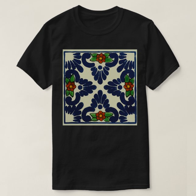 Dainty red flowers rustic hand painted mexican dec T-Shirt (Design Front)
