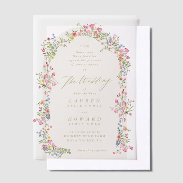 dainty romantic floral arch spring garden wedding vellum invitations (Offset)