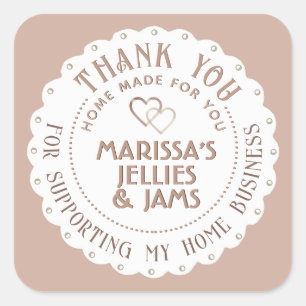 Dainty Scallop Hearts Rose Bakery Classy Thank You Square Sticker
