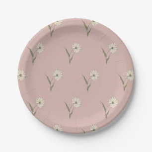 Dainty Scattered Aster Botanical   Dusty Pink Paper Plate