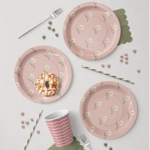 Dainty Scattered Aster Botanical Dusty Pink Paper Plate