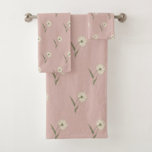 Dainty Scattered Aster Floral   Dusty Pink Bath Towel Set