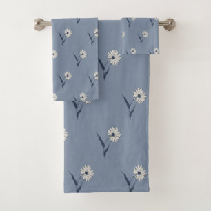 Dainty Scattered Aster Floral   Faded Blue Bath Towel Set