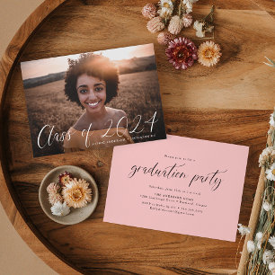 Dainty Script Class of 2023 Photo Graduation Party Invitation