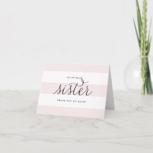 Dainty Script & Pink Stripes Sister Wishing Well Thank You Card