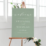 Dainty Script Sage Green Wedding Welcome Poster<br><div class="desc">Welcome your wedding guests with this romantic wedding welcome sign. This customisable wedding welcome sign features a dainty script with classic typography on a sage green background.</div>