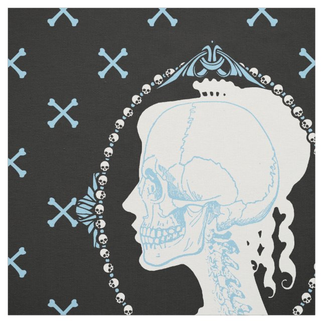 Dainty Skull Cameo Blue Fabric (Swatch)