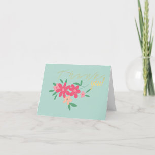Dainty Teal Pink Tiny Flower Motif Thank You Card