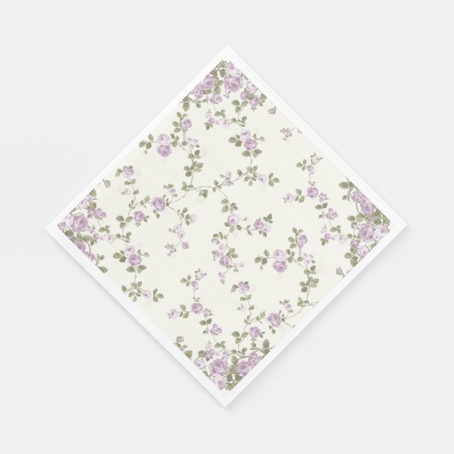 Dainty Vintage Lavender Roses Paper Napkins (Corner)