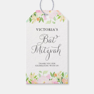 Dainty Watercolor Floral Bat Mitzvah Thank You Gift Tags