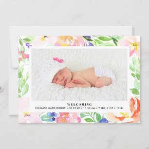 Dainty Watercolor Floral Frame Birth Announcement