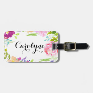 Dainty Watercolor Floral Frame Personalised Luggage Tag