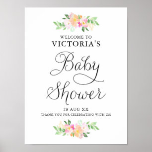 Dainty Watercolor Florals Baby Shower Welcome Sign