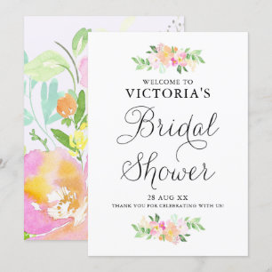 Dainty Watercolor Florals Bridal Shower Welcome Invitation