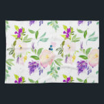 Dainty Watercolor Flowers | Peonies and Wisterias Tea Towel<br><div class="desc">Colourful and feminine kitchen towel featuring watercolor blush peonies and purple wisterias. This will be perfect for accent to any kitchen.</div>