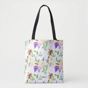 Dainty Watercolor Flowers Peonies and Wisterias Tote Bag