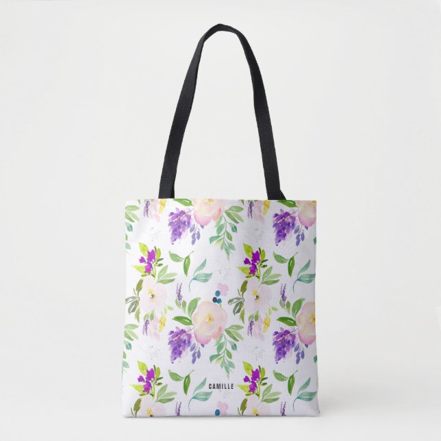 Dainty Watercolor Flowers | Peonies and Wisterias Tote Bag (Front)