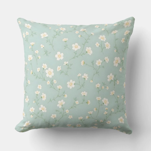Dainty White Floral Pattern.Modern Outdoor Cushion (Front)