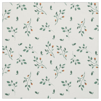Dainty White Green Floral Pattern Fabric