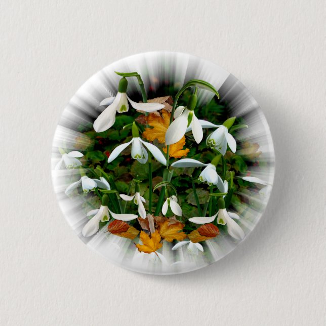 Dainty White Spring Snowdrops 6 Cm Round Badge (Front)
