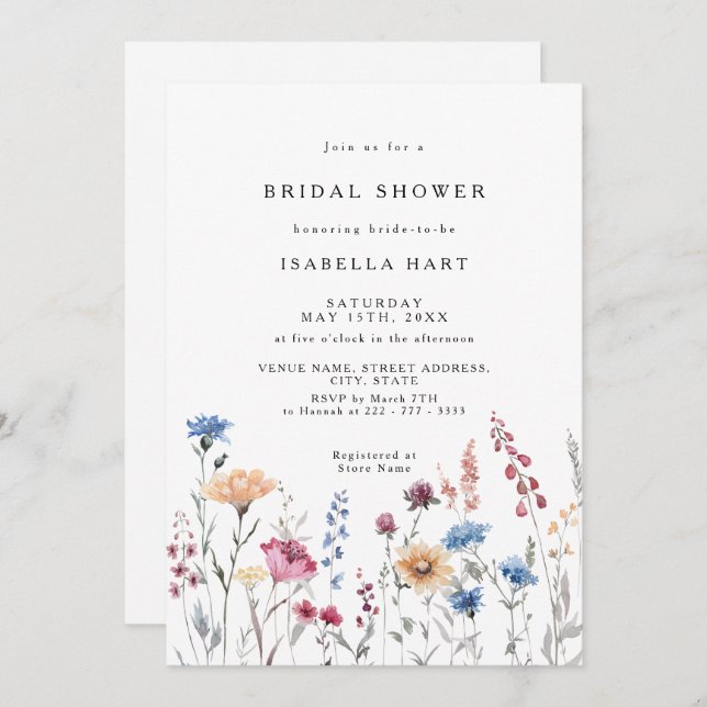 Dainty Wild Flower Bridal Shower Invitation (Front/Back)