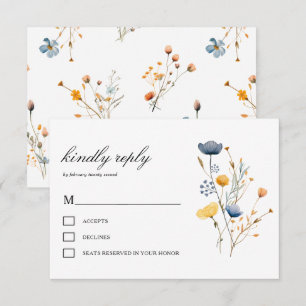 Dainty Wild Flower Florals Rustic Boho Wedding RSVP Card