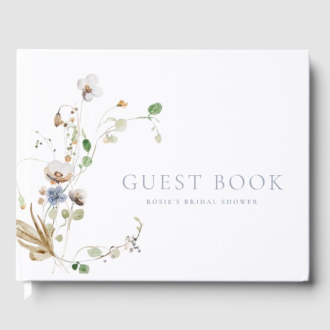 Dainty Wildflower Dusty Blue Guest Book (Front)