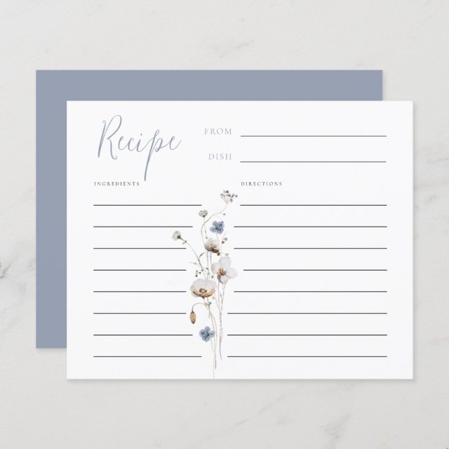 Dainty Wildflower Dusty Blue Recipe Card (Front/Back)