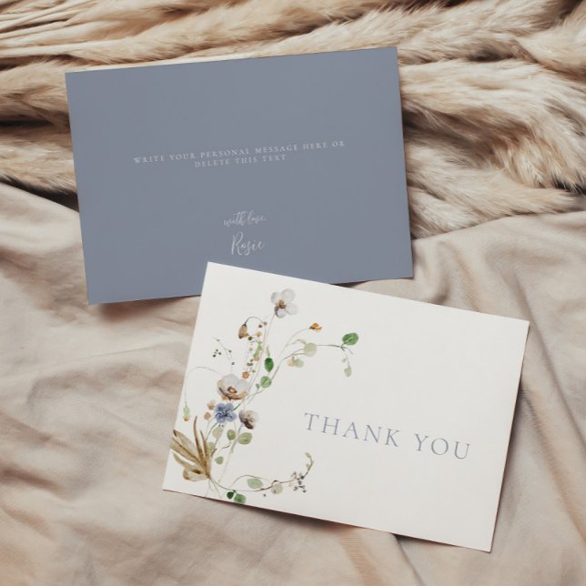 Dainty Wildflower Dusty Blue Thank You Card (Creator Uploaded)