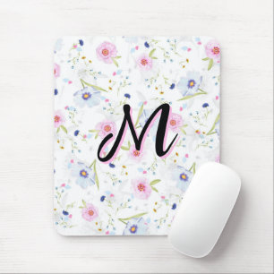 Dainty Wildflower Script Monogram M Coquette Mouse Mat