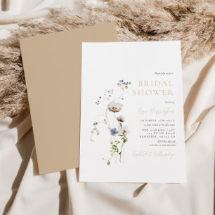 Dainty Wildflower Soft Tan Bridal Shower  Invitation