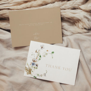 Dainty Wildflower Soft Tan Thank You Card