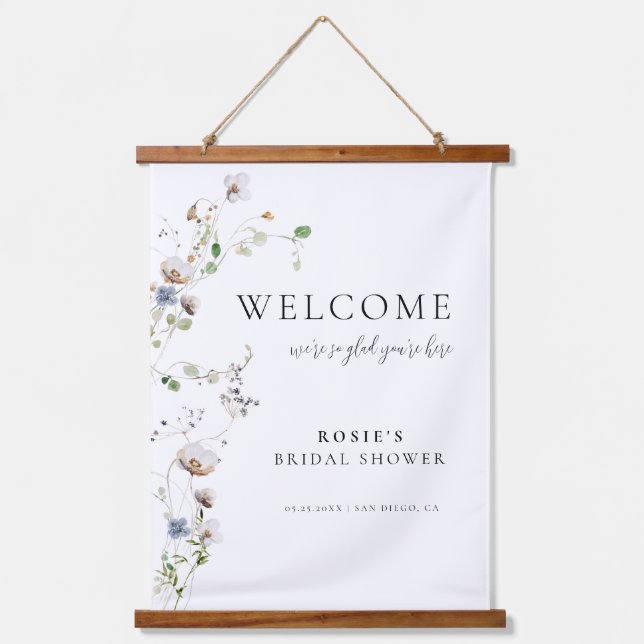 Dainty Wildflower Welcome Sign Hanging Tapestry (Front)